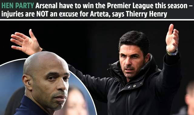 เฮนรี: อาร์เซนอลต้องคว้าแชมป์พรีเมียร์ลีกในฤดูกาลนี้. การบาดเจ็บไม่ควรนำมาเป็นข้อแก้ตัว. _ผู้เล่น_สีขาว_แชมเปียนส์ลีก